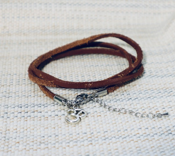 Leather Wrap Bracelet with Ohm Charm