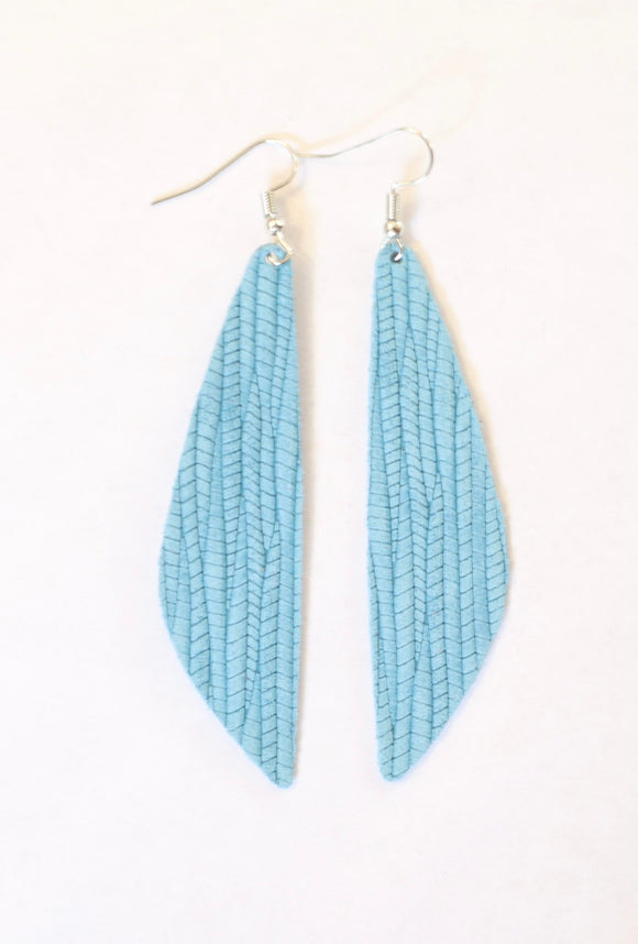 Feather Shaped Lined Patterned Genuine Leather Earrings